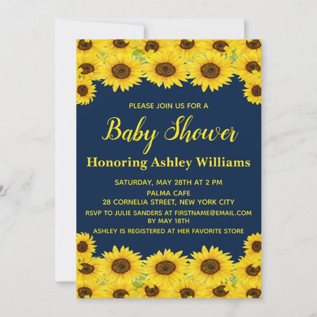 Invitation Boho Rustique Aquarelle Tournesol mite Baby shower (Devant)