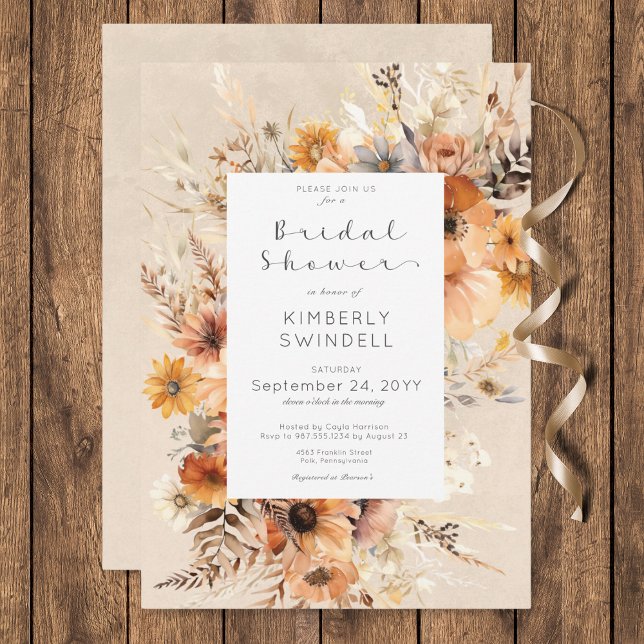 Invitation Boho Rustique Automne Fête des mariées de cadre fl (Rustic Boho Fall Floral Frame Bridal Shower Invitation)