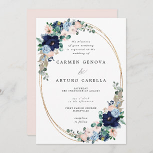 Invitation Boho Rustique Blush Rose Dusty Blue Floral Mariage