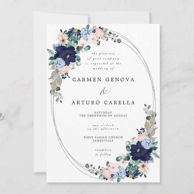 Invitation Boho Rustique Blush Rose Dusty Blue FlorMariage (Devant)