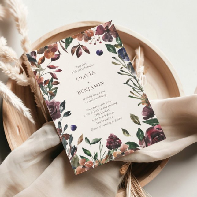 Invitation Boho Rustique Botanique Bourgogne Mariage frontali (Créateur téléchargé)