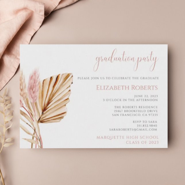 Invitation Boho Rustique Chic Floral Pampas Graduation Grass (Créateur téléchargé)