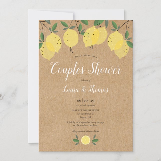 Invitation Boho Rustique Citron vert Couples Douche (Devant)