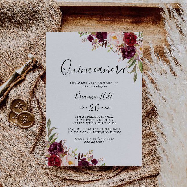 Invitation Boho rustique coloré Floral Quinceañera (Créateur téléchargé)