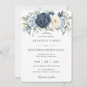 Invitation Boho Rustique Dusty Blue Ivory Floral Sage Mariage