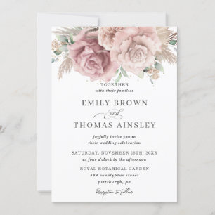 Invitation Boho Rustique Dusty Rose Blush Floral Pampas Maria