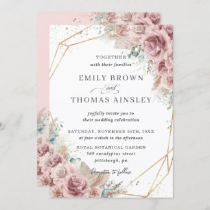 Invitation Boho Rustique Dusty Rose Blush Floral Pampas Maria