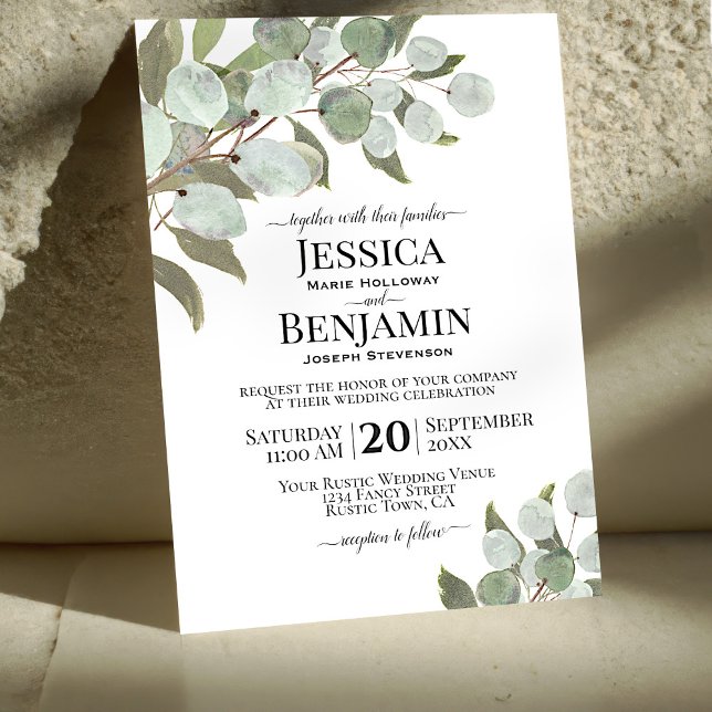 Invitation Boho rustique Eucalyptus & Verdure Mariage élégant (Créateur téléchargé)
