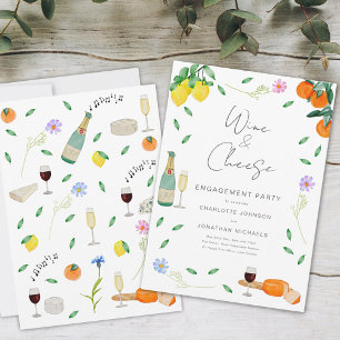 Invitation Boho Rustique Fête de Fiançailles Vin et Fromage