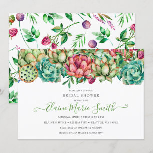 Invitation Boho rustique Fête des mariées de verdure Succulen