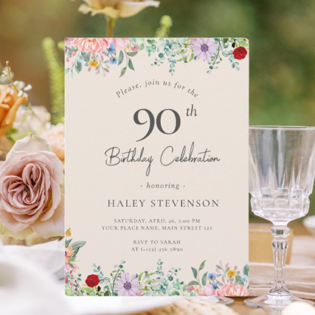 Invitation Boho rustique fleur sauvage 90e anniversaire Simpl (Créateur téléchargé)
