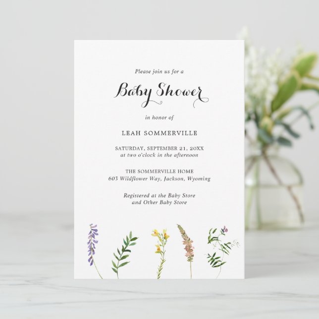 Invitation Boho Rustique Fleur sauvage Floral Élégant Baby sh (Debout devant)