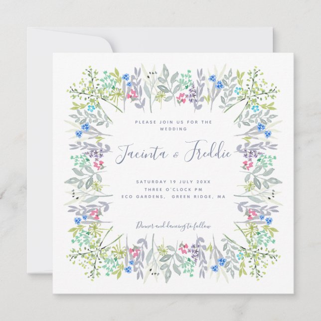 Invitation Boho rustique fleuri aquarelle cornflowers Mariage (Devant)