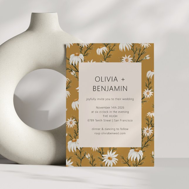 Invitation Boho Rustique Fleurs de Marguerite Jaune Moutarde  (Créateur téléchargé)