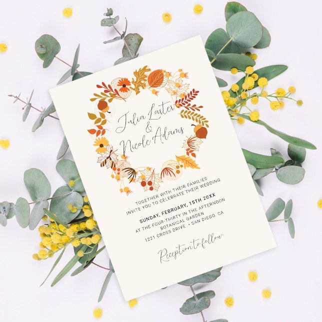 Invitation Boho Rustique Floral Automne Chutes Photo Mariage (Créateur téléchargé)
