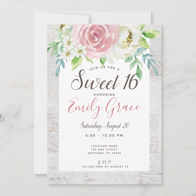 Invitation Boho Rustique Floral Sweet 16 Anniversaire (Devant)
