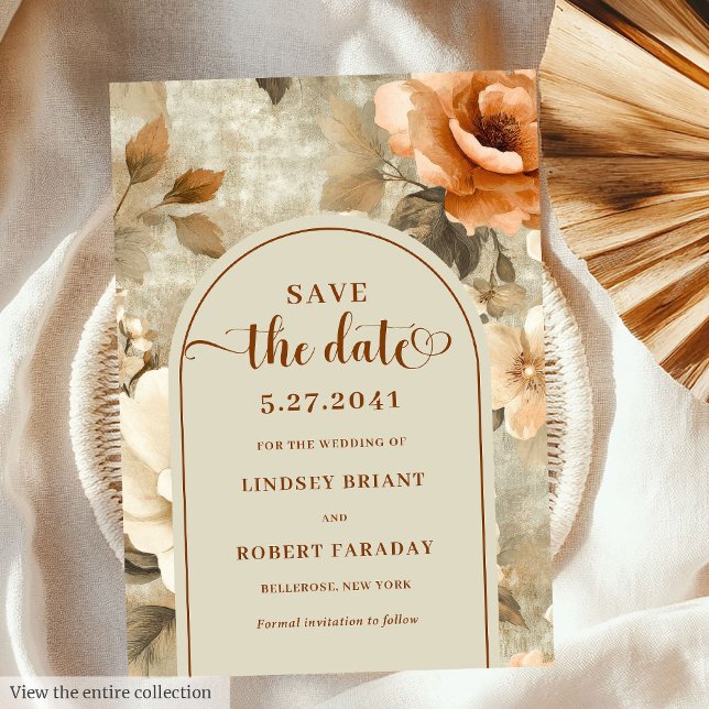 Invitation Boho Rustique Ivoire Sage Floral Enregistrer La Da (Rustic Boho Rusty Ivory Sage Floral Save The Date)