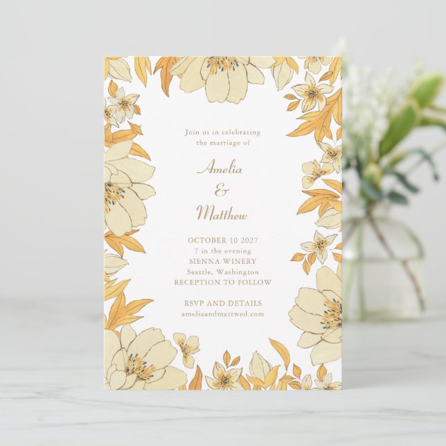 Invitation Boho Rustique Jaune Mariage frontalier (Debout devant)