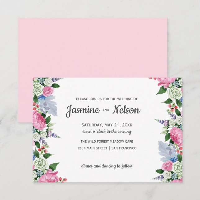 Invitation Boho Rustique mariage à la frontière florale lilas (Devant / Derrière)
