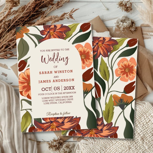Invitation Boho Rustique moderne Floral Mariage de automne Pe (Créateur téléchargé)