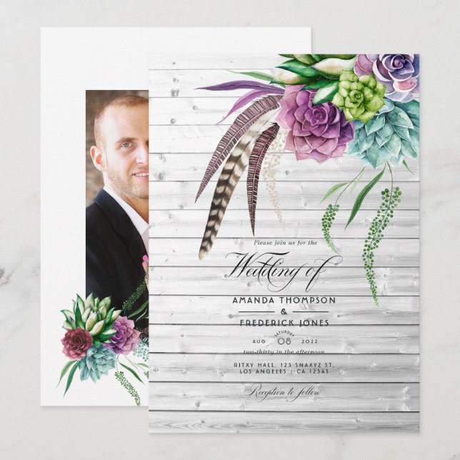 Invitation Boho rustique mystique Mariage Plante succulent (Devant / Derrière)