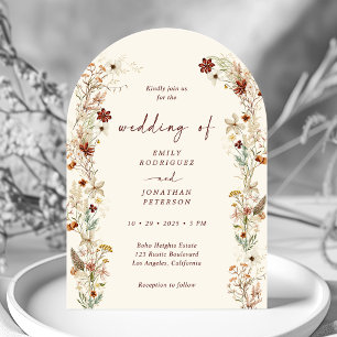 Invitation Boho Rustique Neutral Floral Mariage d'arc romanti