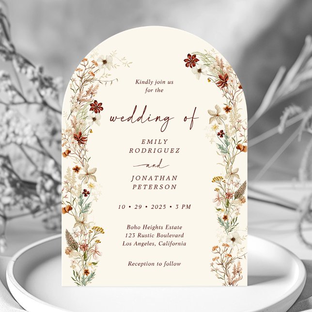 Invitation Boho Rustique Neutral Floral Mariage d'arc romanti (Créateur téléchargé)