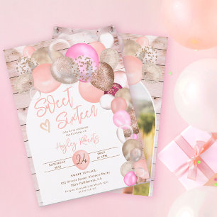 Invitation Boho rustique parties scintillant ballons rose Swe