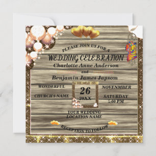 Invitation Boho rustique Parties scintillant dorée Mariage e