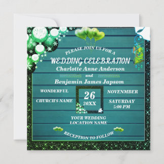 Invitation Boho Rustique Parties scintillant verte Mariage e