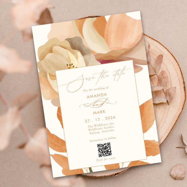 Invitation Boho rustique Pêche florale Enregistrer la date In (Créateur téléchargé)