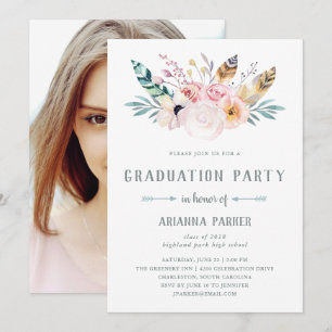 Invitation Boho rustique Photo Graduation Party