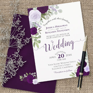 Invitation Boho Rustique Plum Floral & Dusty Purple Mariage