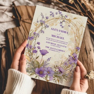 Invitation Boho Rustique Plum Floral & Dusty Purple Mariage