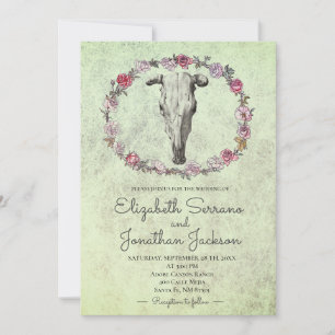 Invitation Boho rustique Sud-Ouest Vache Crâne et Rose Floral