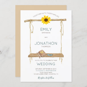 Invitation Boho Rustique Swing Sunflower Cercles Mariage