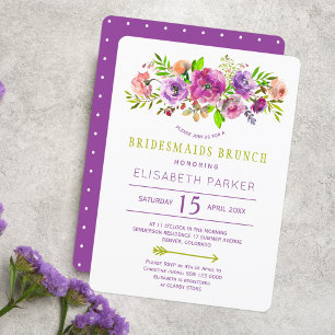 Invitation Boho rustique violet vert floral bridesmaids brunc
