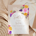 Invitation Boho sable floral pampas arc désert Sweet 16<br><div class="desc">Jolie botanique Boho sable terre tonique et rose,  jaune violet fleuri aquarelle et pampas herbe Sweet 16 anniversaire invitation à la fête avec la pampa aquarelle,  arche en forme de beige et avec des fleurs de jardin coloré.</div>