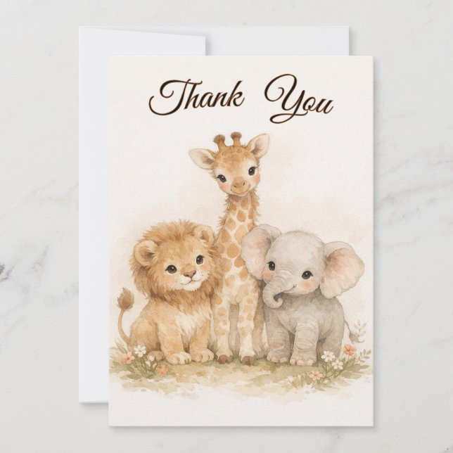 Invitation Boho Safari Animals Lion Giraffe Elephant Neutral (Devant)