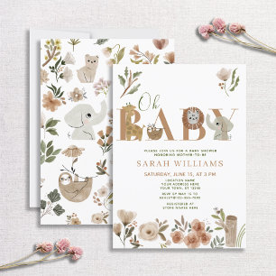 Invitation Boho Safari Animaux Brown Oh Baby shower