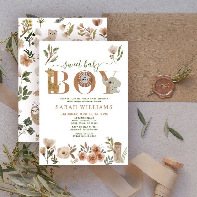 Invitation Boho Safari Animaux Sweet Baby Baby shower garçon (Créateur téléchargé)