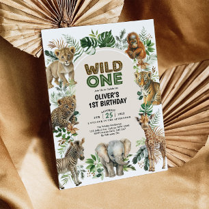 Invitation Boho Safari Jungle Animaux sauvages Un 1er anniver