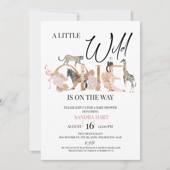 Invitation Boho Safari Wild One Baby Girl Baby shower (Devant)