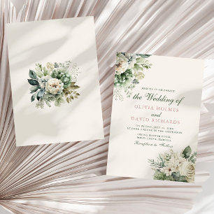 Invitation Boho Sage Green et Mariage floral ivoire