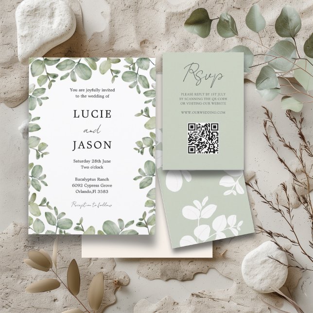 Invitation Boho Sage Green Eucalyptus Watercolor Mariage (Créateur téléchargé)
