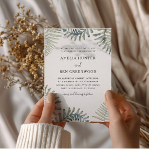 Invitation Boho Sage Green Fern Aquarelle Mariage