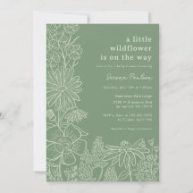 Boho Sage Green Fleur sauvage Baby shower Invitati