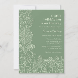 Invitation Boho Sage Green Fleur sauvage Baby shower Invitati