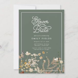 Invitation Boho Sage Green Fleur sauvage  Fête des mariées pa