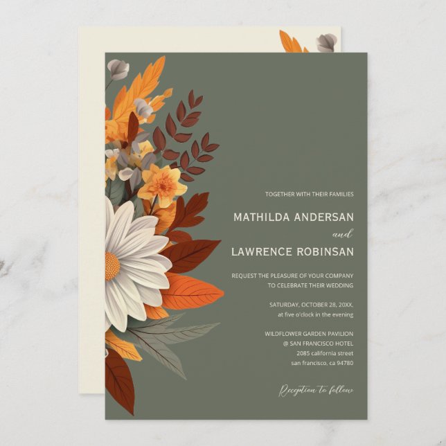 Invitation Boho Sage Green Fleur sauvage Floral Mariage de au (Devant / Derrière)